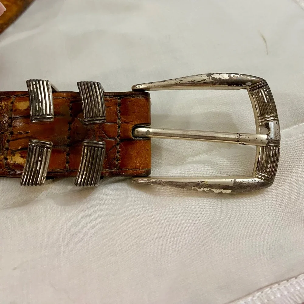 Martin Dingman VTG Belt Men 42 Brown Alligator Grain Leather USA 045126 Buckle